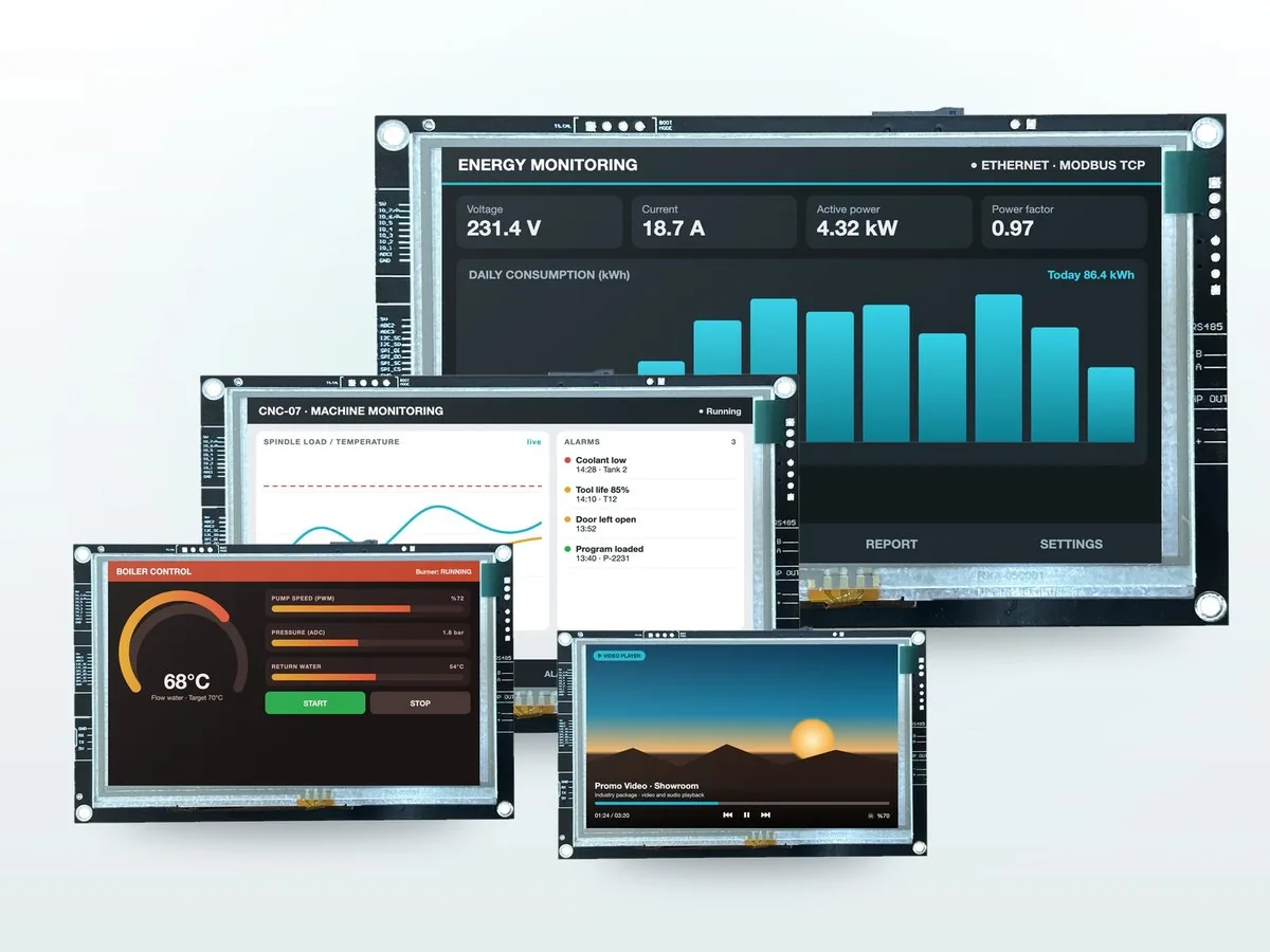 AirHMI touch HMI displays: 4.3, 5, 7 and 10.1 inch